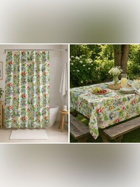 Waverly Tropical Shower Curtain 70x70 Boats Hibiscus Coastal